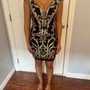 Black and Gold Bodycon JOVANI Mini Dress